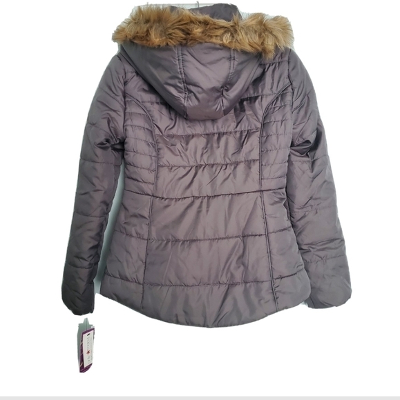 NWT RAMPAGE Gray Faux Fur Trim Hooded Jacket - Picture 4 of 6